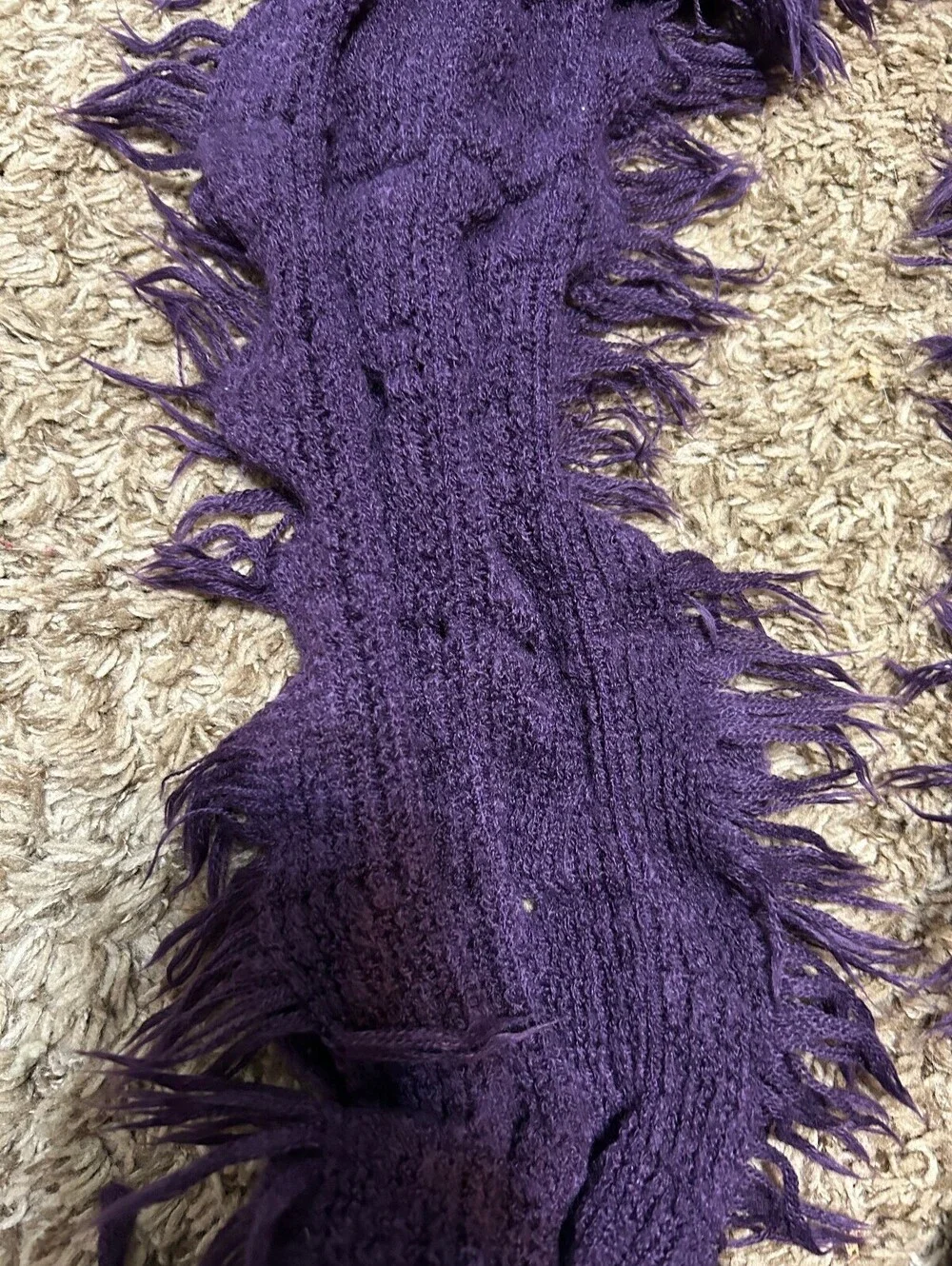 Purple Acrylic Knit Scarf with Fringe Detailing